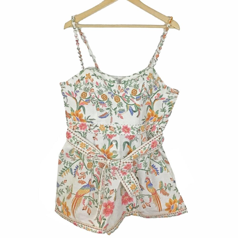 Farm Rio off-Off-White Delicate Forest euroflax™ Premium Linen Romper - Picture 5 of 16